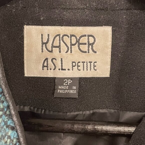 EUC Vintage Wool Blend Tweed Teal Mini Skirt Suit Kasper 2P, XS - Picture 6 of 12